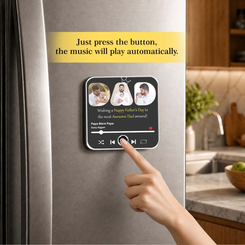 Customized Day Musical Fridge Magnet Photo Frame | Custom with Song & Photo Unique Fathers Day & Birthday, Papa, and Grandpaa Home Decor Magnet